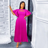 AM03011 Lantern Sleeves To Close The Waist 100 Pleated Skirt Comfort Commuter Leisure Dress HZ0107