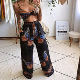 2025 New Summer Women's Printed Sexy Breasts + Loose Broad Leg Pants Two Sets