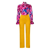 D316 Women's Clothing 2025 Autumn And Winter Loose Large-Size Casual Print Long-Sleeved Shirt Broad Leg Pants Two-Set HZ0107