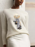 Round-Neck New Women's Bear Embroidered Retro Body Sweater College Style Knitted Shirt Top