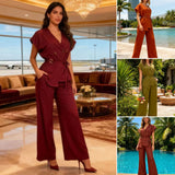 Round-Neck Long-Sleeved Knitted Shirt Coat + Straight Trousers + Vest Three-Piece Set High Quality Women's Clothing HZ0107