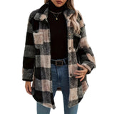 Exploding Women's Autumn And Winter Long Sleeve Double Pocket Lattice Hairy Large Fashion Coat