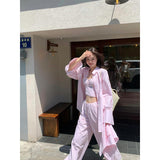 Lazy Wind Relaxation Long-Sleeved Sunscreen Shirt Sling High Waist Hanging Feeling Thin Leisure Pants Three-Piece Summer New Summer