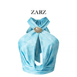 ZARZ Homemade New Women's Fashion Fashion Fashion Fashionable Fashion Hanging Neck Blouse HZ0107