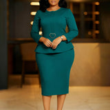 D599 Women's 2025 New Fashion Round-Neck Temperament Tongle OL Pencil Skirt African Dress HZ0107