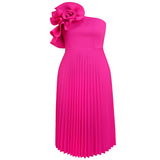 AM030536 Fashion Three-Dimensional Flower Dress Sexy Shoulder Slanted Hundredfolded Dresses HZ0107