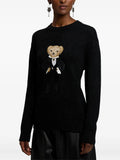 Autumn/Winter 2025 New Women's Bear Embroidered Cartoon Loose Version Of Heavy Industry Round-Neck Knitted Sweater