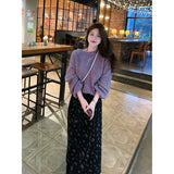 Korean Gentle Lazy Wind Purple Round Sweater Woman 2025 Autumn And Winter Small Loose Soft Knitwear