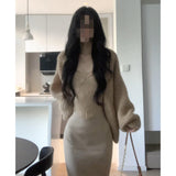 Autumn And Winter New Lazy Wind Sweater Jacket Lace Sling Vest Hip Skirt Set