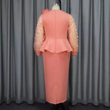 AM040614 Party Party Wind Pink Dress Fashion Perspective Sleeve High Waist Dress Dress HZ0107