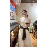 Lazy And Relaxed Sense Of Simple Shoulder Round Neck Short Sleeve T-Shirt High Lumbar Loose Leisure Pants Two Sets