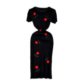 2025 Summer Fashion Temperament Short-Sleeved Round To Receive Waist Thin Long Embroidery Knitted Coat Dress