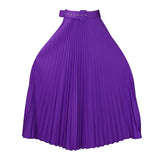 D293P With Belt Women's New High-Waisted Skirt Swing Medium Long Folded Temperament Half-Body Skirt HZ0107