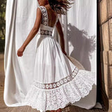 2025 New Fashion Lace Sleeveless Splicing Large Swing Dress Dress