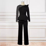 AM220928 Designer's Stitched Nail Bead Jumpsuits Skinny Banquet Dresses For Women HZ0107