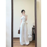 Super Good-Looking Pure Sleeves Short-Sleeved T-Shirt High-Rise Thin Leg Pants Women's Summer Seaside Holiday Wind Leisure Suit