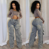 Women's Straight Jeans Women's Autumn Street Trendy Detachable Buttons High-Rise Pants HZ0107