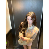 French Temperament Long-Sleeved Coat With High-Necked Bottom Vest Pink Half-Dress Skirt Set