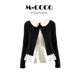 Korean High-Grade Black Knitted Cardigan Doll Collar Bottom Shirt Jersey Trousers Three-Piece Set