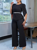 D558 Women's 2025 New Fashion Temperament Elegant Solid-Colored Top Leg Pants Two-Set Set HZ0107