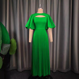 AM03011 Lantern Sleeves To Close The Waist 100 Pleated Skirt Comfort Commuter Leisure Dress HZ0107