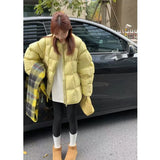 Yellow Round Collar To Reduce The Age Of Autumn And Winter Korean Version Of The Pure Cotton Clothes Women's Fashion High-End Feeling Thick Cotton Coat
