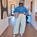 Women's Loose Jeans New Women's Street Casual Loose Waist Wide Leg Pants HZ0107