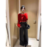 French Small Fragrant Red Hairy Long-Sleeved Sweater Women's Autumn And Winter Unique Beautiful Hairy Sleeve Knitted Open Shirt Thick