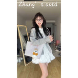 Spring Gray Round Collar Small Fragrant Knitted Top Woman 2025 Spring Small Man Super Fire Single Special Coat Thin