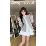 Spring Gray Round Collar Small Fragrant Knitted Top Woman 2025 Spring Small Man Super Fire Single Special Coat Thin