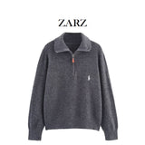 ZARZ Homemade New Women's Seam Smouse Casual Embroidery Zipper Jack T-Shirt HZ0107