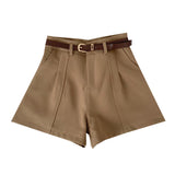 Stylish Pure Color High-Rise Thin Suit Shorts Wide Leg Pants With Belt Woman 2025 Summer