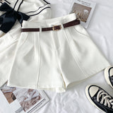 Stylish Pure Color High-Rise Thin Suit Shorts Wide Leg Pants With Belt Woman 2025 Summer