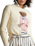 2025 New Knitted Shirt Pink Cartoon Bear Embroidered Knitted Shirt Collar Long-Sleeved Sweater Cute Wind Top Woman