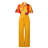 D341 New Summer Printing Long-Sleeved Shirt Top Broad Leg Pants Fashion Set Two Sets HZ0107