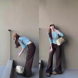 Merard Retro Dark Brown Loose Thin Straight Jeans Women's New Low-Rise Thin Broad Leg Horn Pants