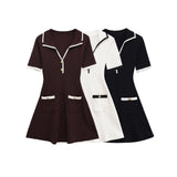 ZARZ Homemade New Women's Ocean Gas V-Neck Skirt Metal Button Thread 4770154 HZ0107