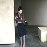 Korean High-Grade Black Knitted Cardigan Doll Collar Bottom Shirt Jersey Trousers Three-Piece Set