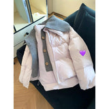 INSCEC Korean Version Of Fragrant Taro Quilted Knitted Collar Splicing Cotton Suit Super Good-Looking Coat Warm Cotton Clothes New Cotton Jacket