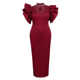 AM040503 Summer New Sexy Hollow Half-High Collar Dress Party Dinner Nail Beads High Waist Dress Dress HZ0107