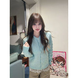 French Daily Commute Relaxation Green Knitted Jersey Folded Vest Coat Wide Leg Trousers Set