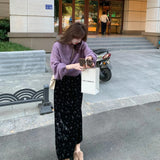 Korean Gentle Lazy Wind Purple Round Sweater Woman 2025 Autumn And Winter Small Loose Soft Knitwear