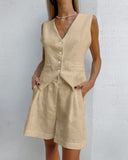 2025 Design Cotton Suit Vest Suit Women's Summer Leisure Sleeveless Vest Shorts Two-Set HZ0107