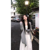 French Gentle Wind Wearing Gray Long-Sleeved Knitted Cardigan Dress Suit For Women's Autumn Slings
