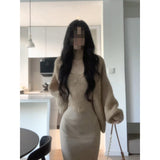 Autumn And Winter New Lazy Wind Sweater Jacket Lace Sling Vest Hip Skirt Set