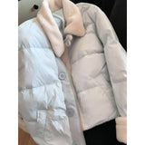 Korean Milk Blue Splicing Short Cotton Clothes Women Wear Thick Warm Cotton Clothes Loose Thin Coat Top