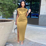 AM211217 Dress Solid Dress High-Waist Temperament Commuter Red Composition Dress Long Dresses HZ0107