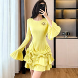2025 Summer Fashion Temperament Short-Sleeved Round To Receive Waist Thin Long Embroidery Knitted Coat Dress