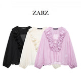 ZARZ Homemade New Women's Dresses Classic Oceanic Laminated Decored Shirt 8544/207 HZ0107