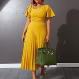 D231 Women's Clothing 2025 Summer New Temperament To Close The Waist Thin Lotus Leaf Side Short-Sleeved Pressure Skirt Dress HZ0107